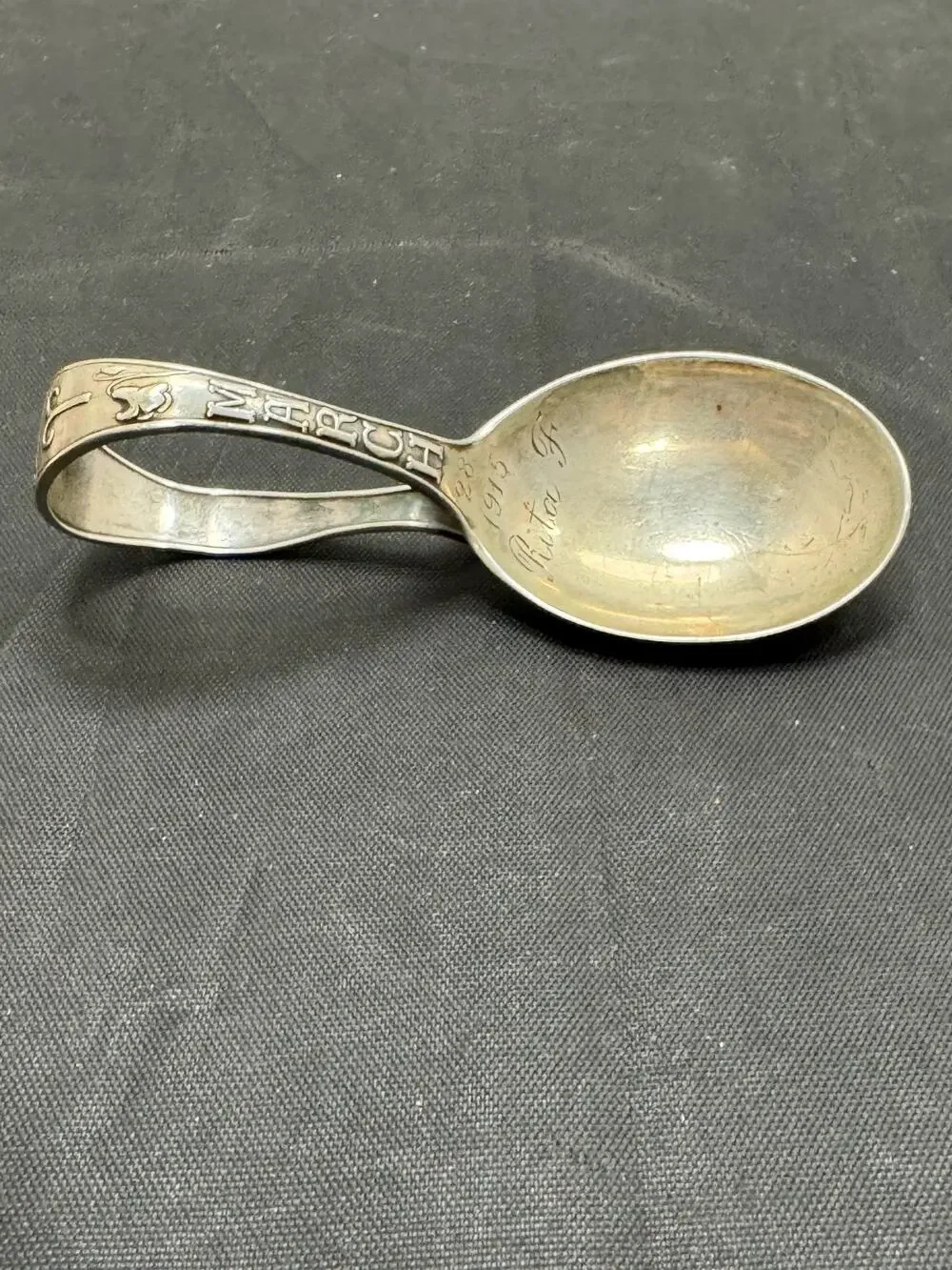 Gorham Sterling Silver Zodiac Aries Baby Spoon Curved Handle Vintage March 1915